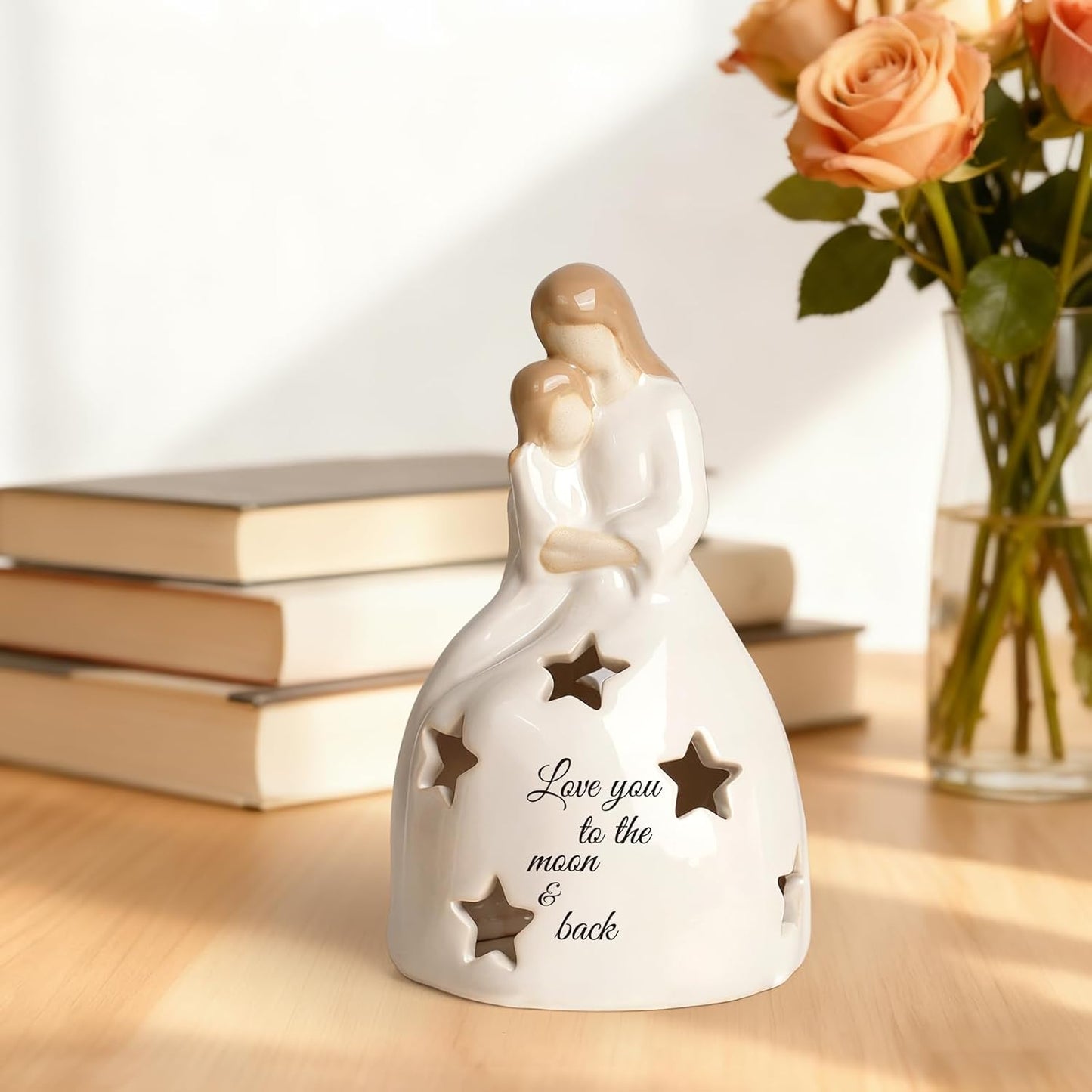 Regine Switzerland Mother And Daughter Figurine - Heartwarming Candleholder Statue With LED Light