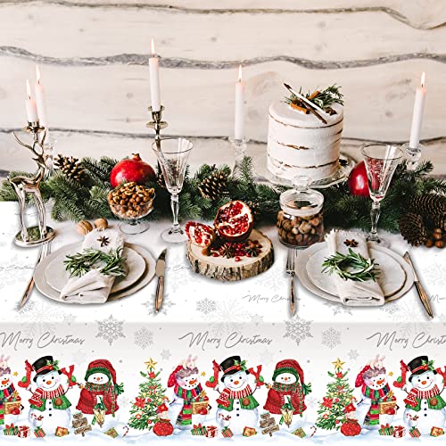 12 Pack Christmas Snowman Tablecloths - Waterproof Plastic Holiday Decor 54x108 Inches