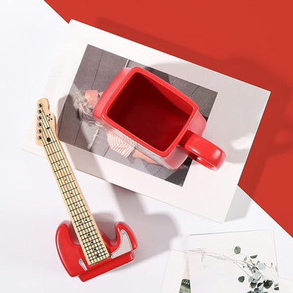 Electric Guitar Shaped Ceramic Mug, 15 oz Red – Novelty Music Drinkware for Musicians