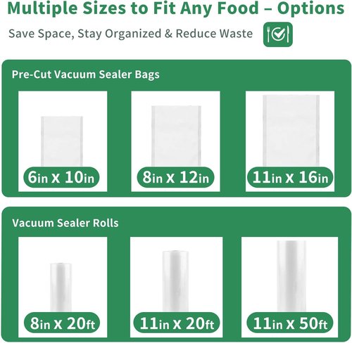 Aotto Vacuum Sealer Bags - 200 Count Quart | 8" x 12" Heavy Duty BPA-Free Food Storage Bags