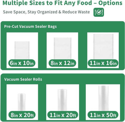 Aotto Vacuum Sealer Bags - 200 Count Quart | 8" x 12" Heavy Duty BPA-Free Food Storage Bags
