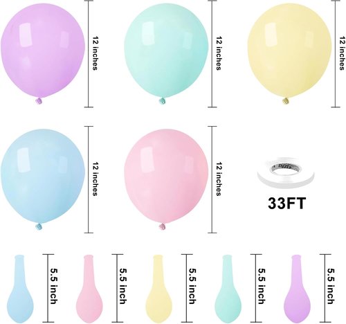 KBZVNAF Pastel Balloons - 50 Pack 12-Inch Multicolor Macaron Latex Balloons for Baby Showers & Birthdays