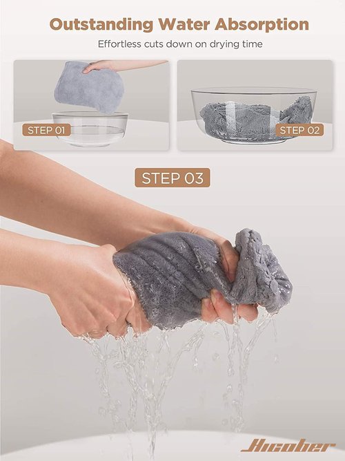 Hicober Microfiber Hair Towel Wrap, Fast Drying Hair Towels for Women, Soft Lightweight Quick Dry Turban for Curly & Long Hair–3 Pack(Blue/Grey/Pink)