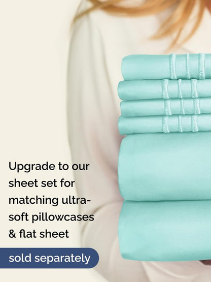 Extra Deep King Fitted Sheet - Hotel Luxury Single Fitted Sheet Only - Easily Fits 18 inch to 24 inch Mattress - Ultra Soft, Wrinkle & Fade Free w/Extra Deep Pockets - Breathable & Comfy - Spa Blue