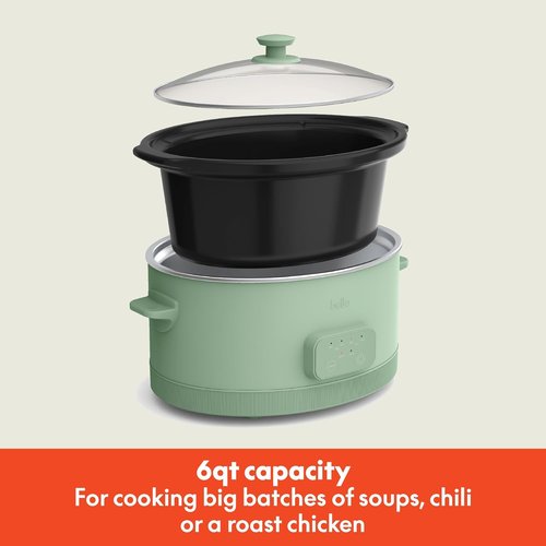 Bella 6.0 Qt Programmable Slow Cooker - Ceramic Nonstick, Adjustable Temp & Dishwasher Safe, Seaglass