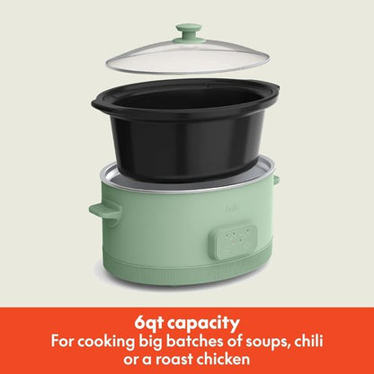 Bella 6.0 Qt Programmable Slow Cooker - Ceramic Nonstick, Adjustable Temp & Dishwasher Safe, Seaglass