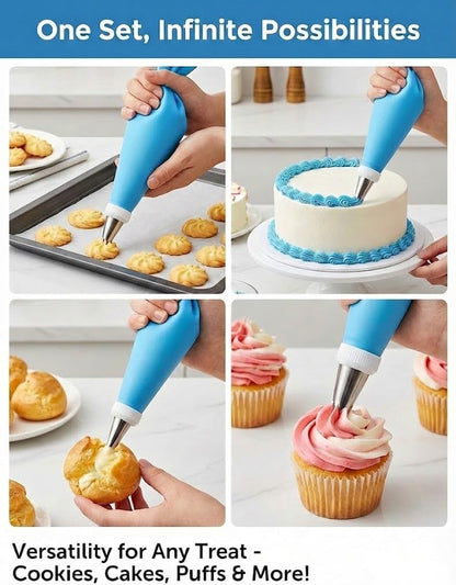 Regine Switzerland Piping Bags and Tips Set - 120 Pcs Cake Decorating Kit with Disposable Bags & Frosting Tips
