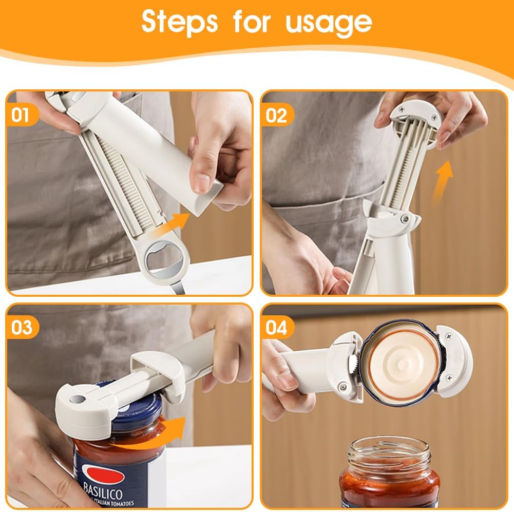 Skiennix 3-In-1 Multifunctional Retractable Bottle Opener - Stainless Steel Jar Opener for Seniors & Arthritis Relief