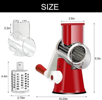 Cambom Rotary Cheese Grater - Hand Crank Shredder for Fresh Cheese & Vegetables | Non-Slip Base, Red