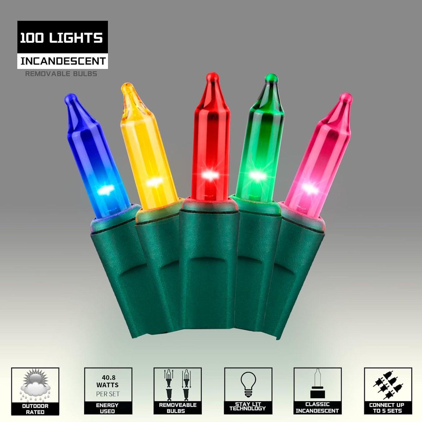 100LIGHTS Multi Extra-Bright Christmas Decorative Lights - 5.98m Waterproof Mini String Light Set for Home & Garden