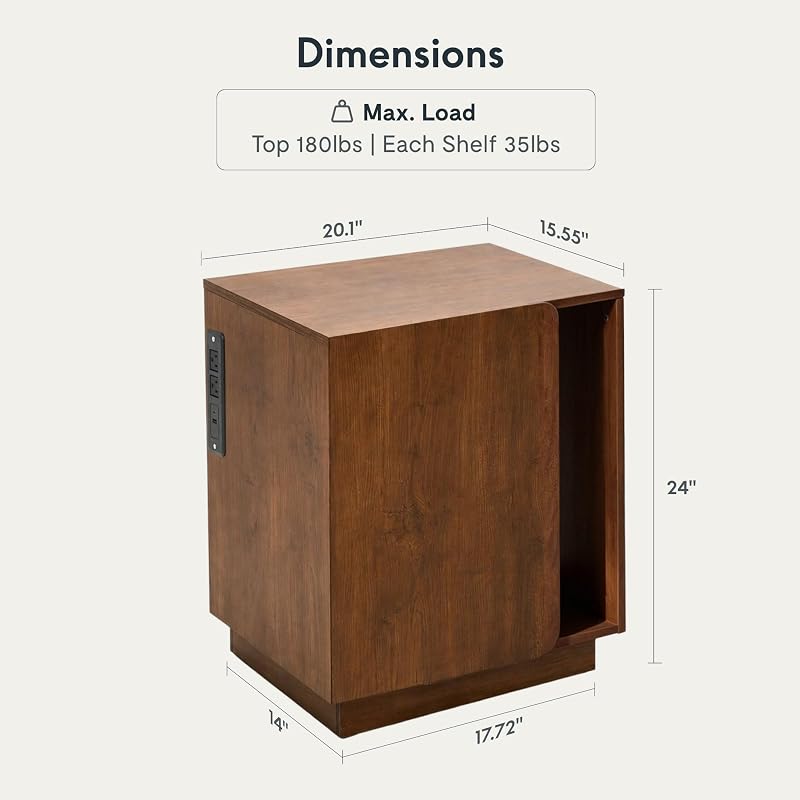 FLEXISPOT Nightstand with Charging Station - Mid-Century Walnut, Right Variation
