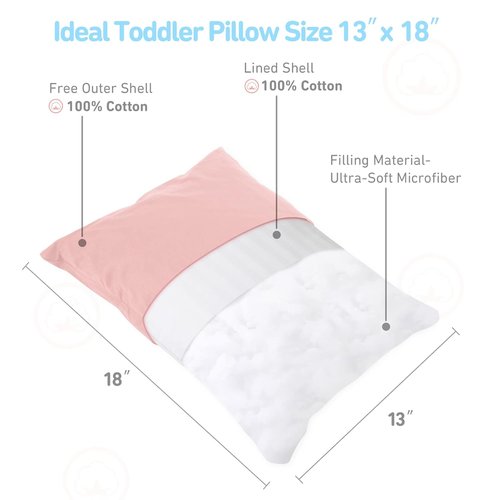 Babebay Toddler Pillow - Soft 13x18 Inch Sleeping Pillow with Cotton Case | Machine Washable (Pink)