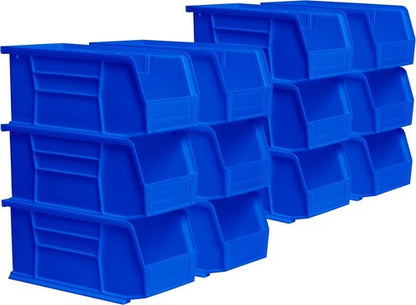 Akro-Mils Plastic Storage Bins - Space-Saving Stackable Organizers for Garage & Pantry | 10.5"L x 5.5"W x 5"H, Blue, 12-Pack
