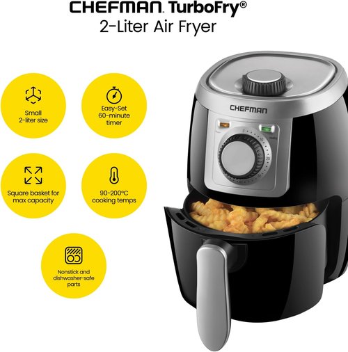 CHEFMAN 2 Qt Compact Air Fryer - Healthy Cooking with Adjustable Temperature & Timer | Nonstick, BPA-Free, Black