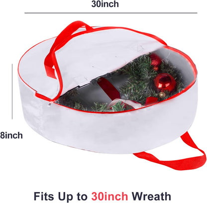 TQS 30" Christmas Garland Storage Bag - Heavy-Duty Wreath Container with Reinforced Handles - White
