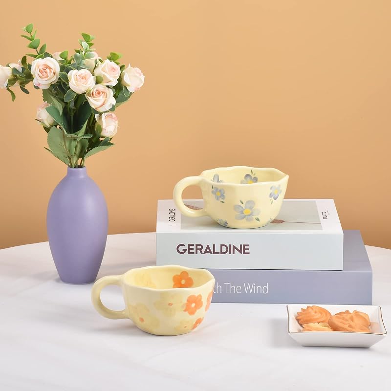 Koythin 8.5oz Floral Ceramic Mug - Blue Flower Coffee Tea Cup (Variation: Blue Flower)