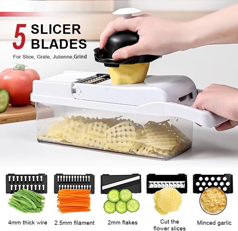 Vegetable Chopper 22-in-1 by [Brand Name] - 8 Blades, Onion Mincer & Egg Slicer with 1.3L Container