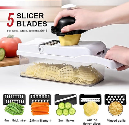 Vegetable Chopper 22-in-1 by [Brand Name] - 8 Blades, Onion Mincer & Egg Slicer with 1.3L Container