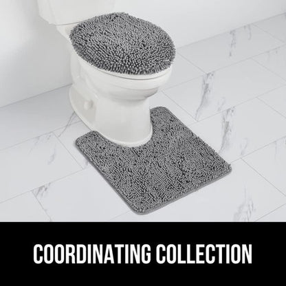 GORILLA GRIP Soft Chenille Bathroom Toilet Lid Cover, Machine Washable Seat Covers, 19.5x18.5, Stays in Place Rubber Backing, Fits Most Round, Elongated and Oblong Lids, Accessories Decor, Grey