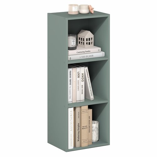Furinno LUDER Book Shelf, 3-Cube Bookshelf, Bookcase with Open Shelves, 9.3 x 12 x 31.5, Easy Assembly, for Living Room, Bedroom, Home Office, Sage Green