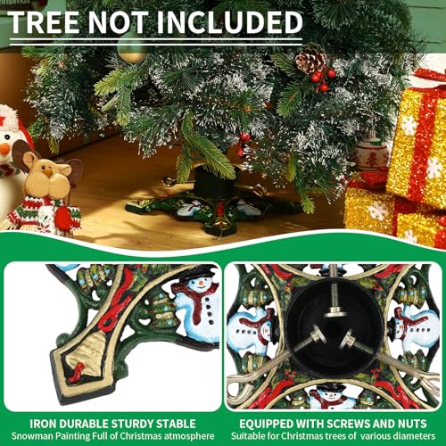 Christmas Tree Stand with Water Reservoir - Snowman Design Square, Durable Steel