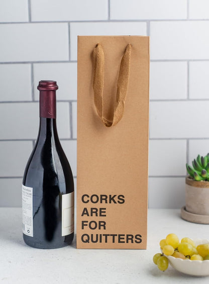 MilkToast Brands Set of 5 Funny Wine Gift Bags for Liquor & Wine Bottles - Reusable Wine Bags for Mother's Day, Birthdays, & Holidays - Sturdy Kraft Alcohol Gift Bag with Handles - 4.7″ x 3.5″ x 14″ Size