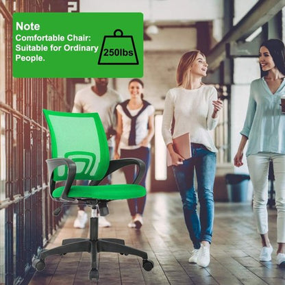 BestOffice Ergonomic Office Chair - Mid-Back Swivel Design with Breathable Backrest & Lumbar Support - Adjustable Height & Rolling Wheels - Green for Adults & Women