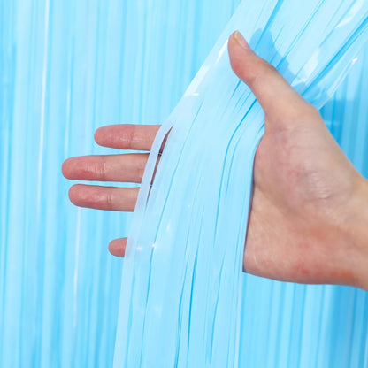 Voircoloria Pastel Blue Foil Fringe Backdrop Curtains - 3 Pack Tinsel Streamers for Parties & Events