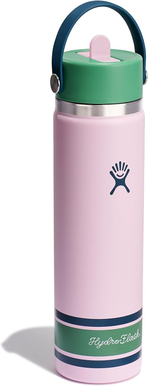 Hydro Flask Water Bottle - Insulated Stainless Steel with Wide Mouth Flex Straw Lid | 24 Oz Campus Pink