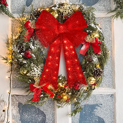 24 Inch 40 LED Christmas Wreath Bow - Glitter Red Holiday Door Decor - Variation of THIS listing