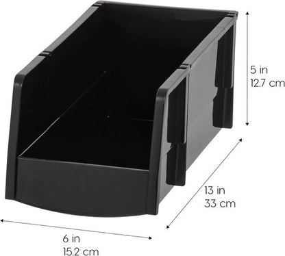IRIS USA Large Stackable Storage Bins - 8-Pack Open Front Shelf Organizers | 13"L x 6"W x 5"H | Black