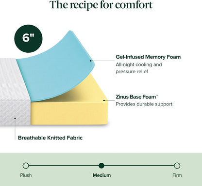 Zinus 6 Inch Full Memory Foam Mattress - Cooling Essential Design, Medium Feel, Safe Materials