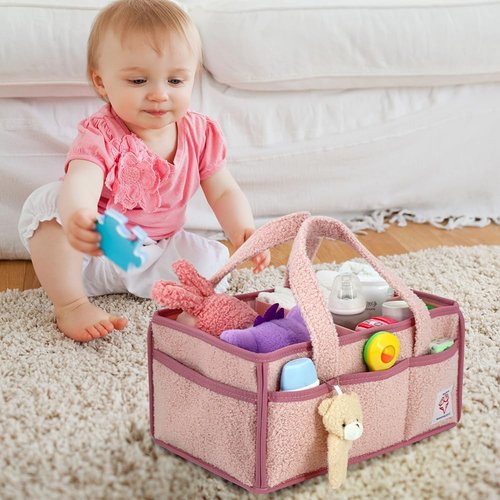 Diaper Caddy Organizer by [Brand Name] - Portable Nursery Storage Basket for Wipes, Diapers & Toys - Large Felt Bin