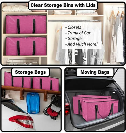 ClearSpace Oversized Moving Bags - Heavy-Duty Storage Solution with Backpack Straps & Zippers | 8 Pack