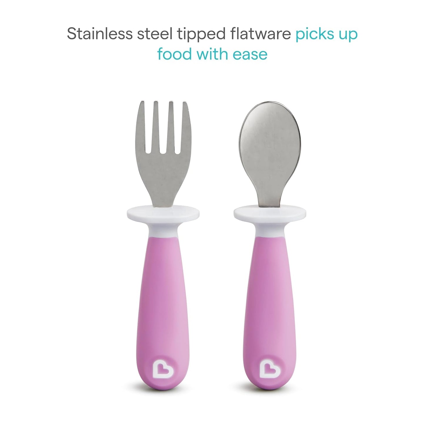 Munchkin® Raise™ Toddler Fork and Spoon Utensil Set - BPA Free, Rest Keeps Tips Off Table, 4 Pack, Pink/Purple