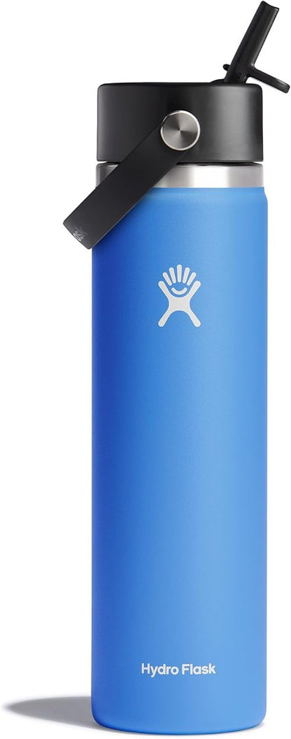 Hydro Flask Water Bottle - Insulated Stainless Steel - Leakproof 24 Oz Aloe Green with Wide Straw Lid