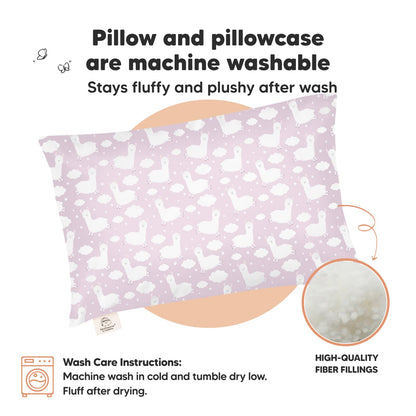 Toddler Pillow with Pillowcase - 13x18 My Little Dreamy Kids Travel Bed Pillows for Sleeping, Organic Cotton Small Pillowcase, Soft & Breathable, Machine Washable, Toddlers 2-5 years old (Alpacas)