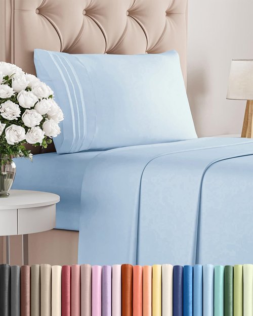 Hotel Luxury Twin Size 3-Piece Sheet Set | Comfy, Breathable & Cooling Bedding - Deep Pockets, Soft & Wrinkle-Free - Oeko-Tex Certified - Light Blue