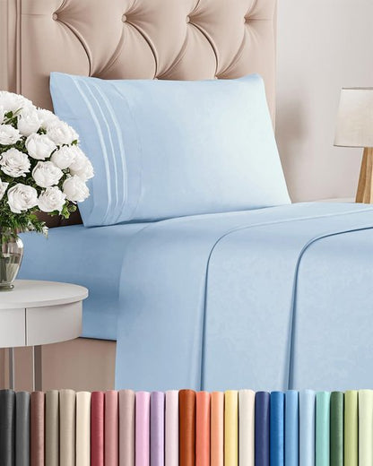 Hotel Luxury Twin Size 3-Piece Sheet Set by [Brand Name] - Comfy, Breathable & Cooling - Deep Pockets, Soft, Wrinkle-Free - Light Blue