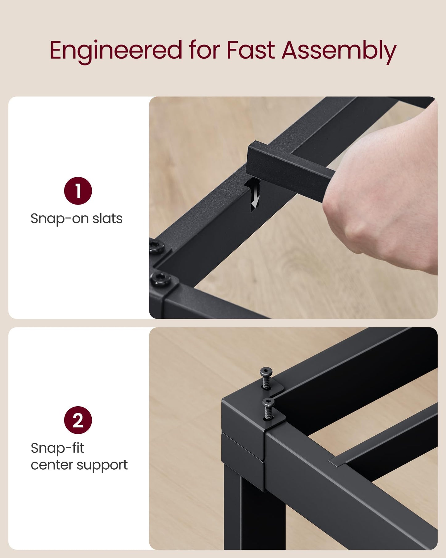 VASAGLE Twin Metal Bed Frame 14 Inches Tall, 550 lb Weight Capacity, No Box Spring Needed, with Under-Bed Storage, Easy Setup, Heavy-Duty Platform Bed, Mattress Retainers, Matte Black URMB653BD02S