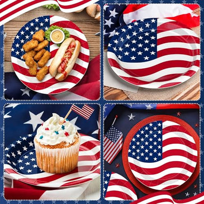Independence Day 50PCS Patriotic Paper Plates Red White Blue 9-inch Party Supplies
