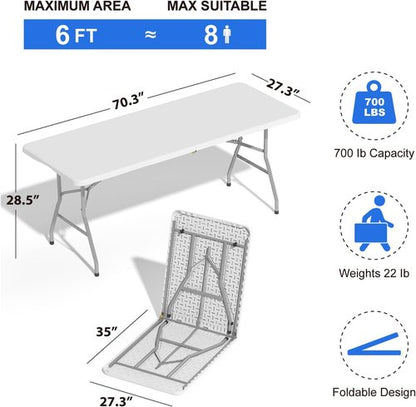 Heavy Duty 6FT Folding Table by [Brand Name] - Portable Plastic Utility Table for Indoor/Outdoor Events | White
