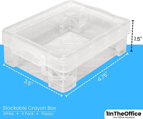 1InTheOffice Crayon Box - Stackable Clear Storage Solution | Set of 4