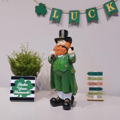 Cynkeyee St. Patrick's Day Figurine - Green Resin Leprechaun Statue for Festive Home Decor | 4.5x4x11.5 Inch