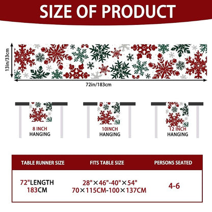 Christmas Winter Table Runner, Red Green Silver Snowflakes 13x72in - Variation: Red Green Silver+13x72in