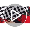 48 Inch Black and White Checkered Christmas Tree Skirt with Burgundy Ruffle - Variation of THIS listing