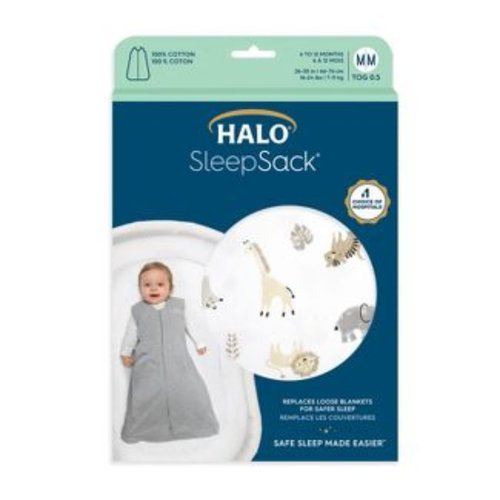 HALO SleepSack, 100% Cotton Wearable Blanket, Swaddle Transition Sleeping Bag, TOG 0.5, Animal Paint, Large, 12-18 Months