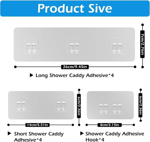 Lsnisni Shower Caddy Adhesive Replacement - 12 Pack Waterproof Hooks for No-Drill Bathroom & Kitchen Storage