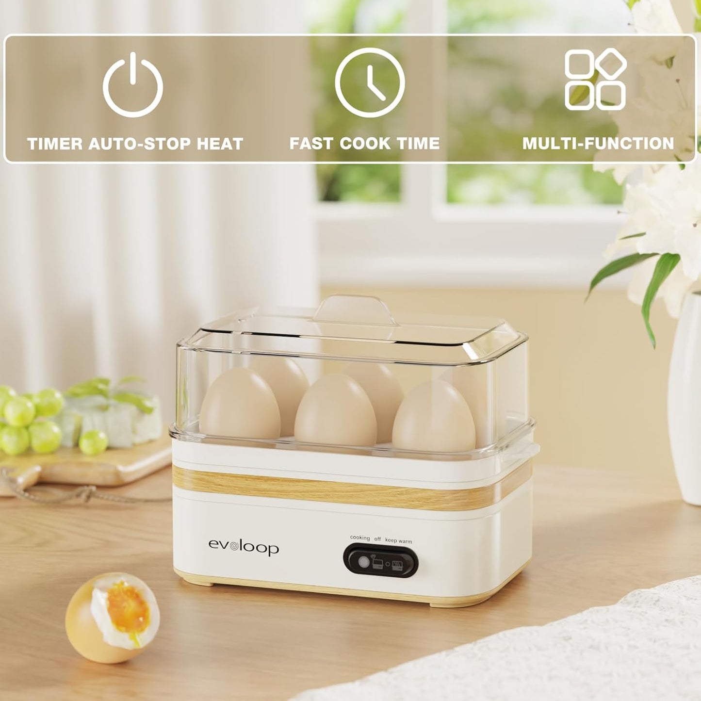 Rapid Egg Cooker - Electric 6-Egg Capacity | Soft, Medium, Hard Boiled & Omelet Maker, BPA-Free - White