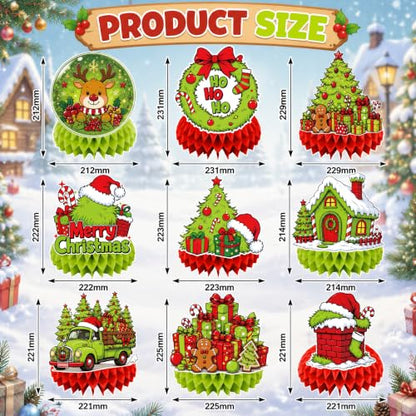 Christmas Honeycomb Centerpieces Set - 9 Holiday Table Decorations